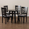 Baxton Studio Lilly Grey Upholstered and Dark Brown Finished Wood 5-Piece Dining Set 169-9402-10896